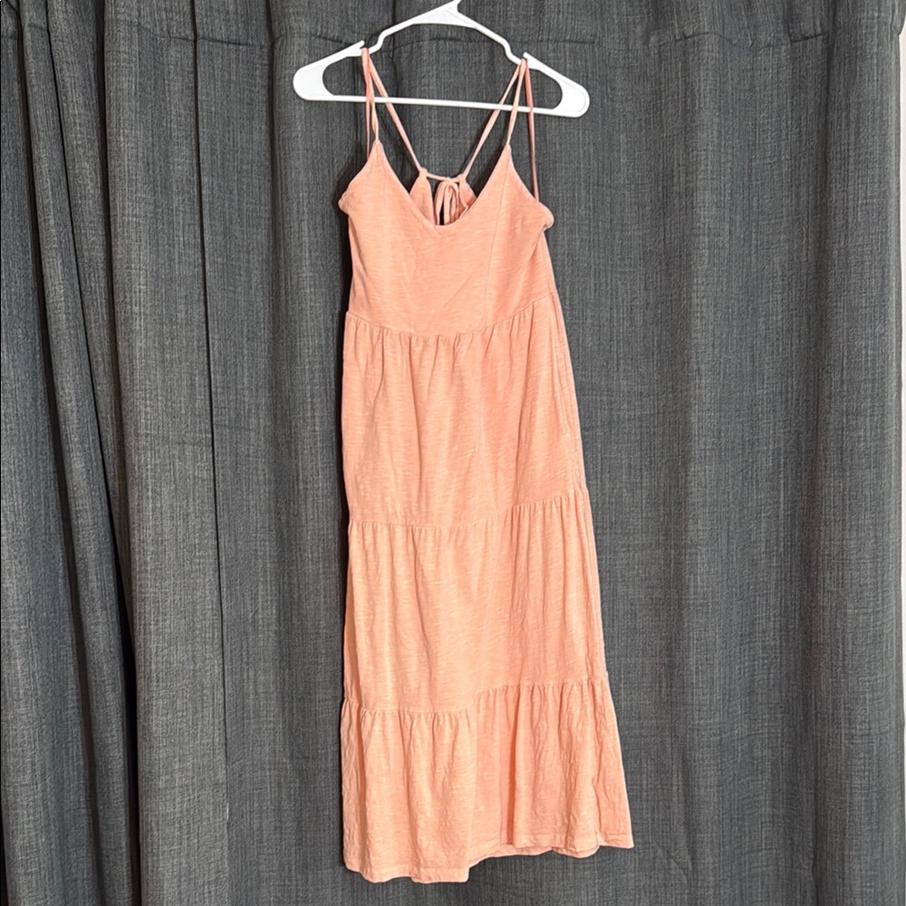 Sleeveless Peach Tiered Maxi Dress with Spaghetti Straps